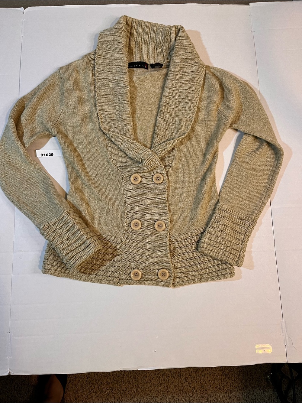 Cozy fall Tan Double-Breasted Shawl Collar Cardigan
